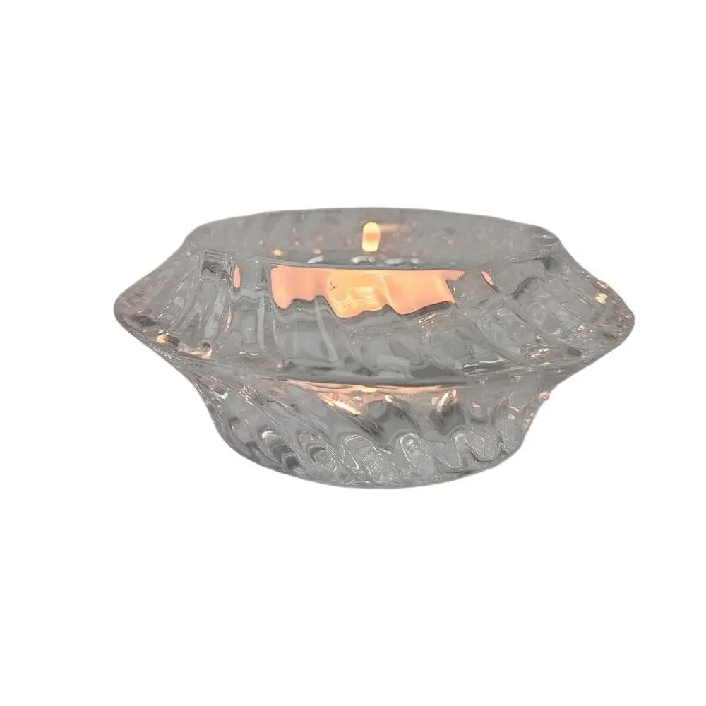 Vintage Clear Pressed Glass Tealight Candle Holders Set of 2 Diamond Cut Votive